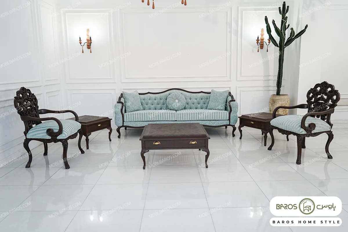 مبل نئوکلاسیک ۱۲ نفره ترکیبی ابزاری کاجی کینگ کد ۲ — تصویر ۸
