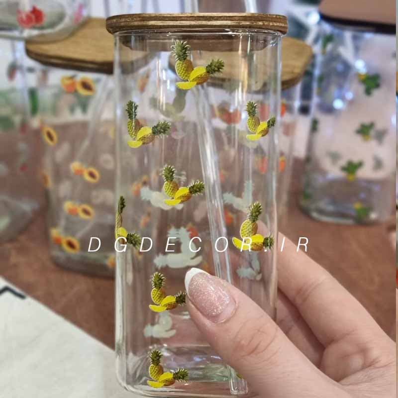 لیوان اسموتی درب چوبی طرح میوه — تصویر ۴