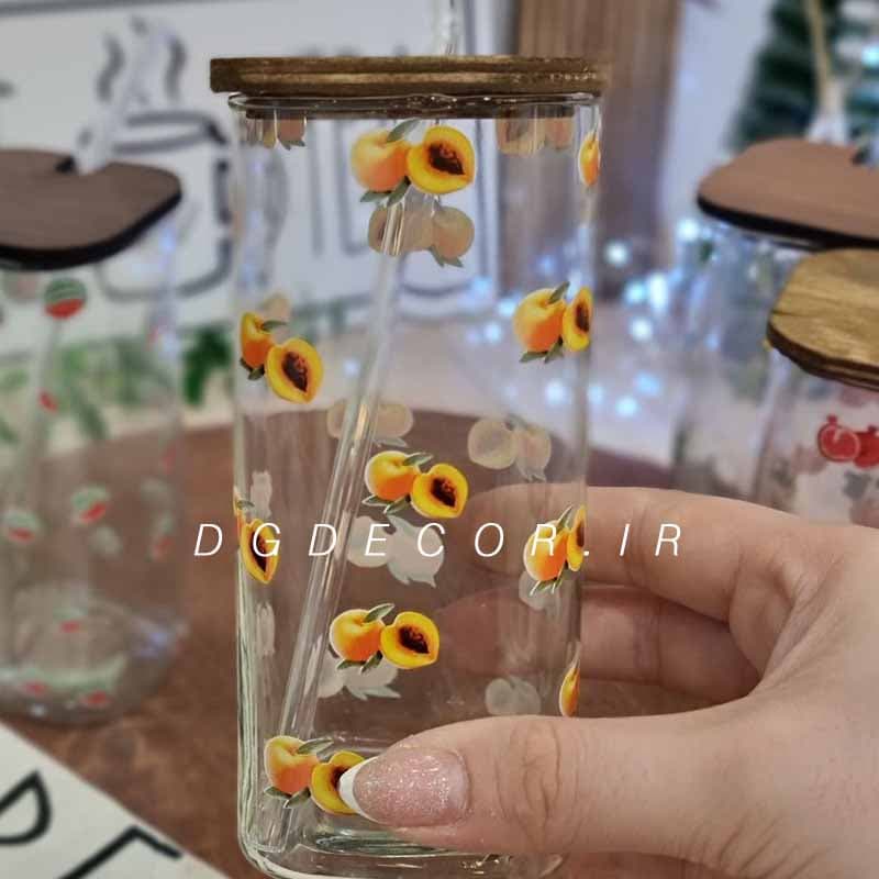 لیوان اسموتی درب چوبی طرح میوه — تصویر ۳