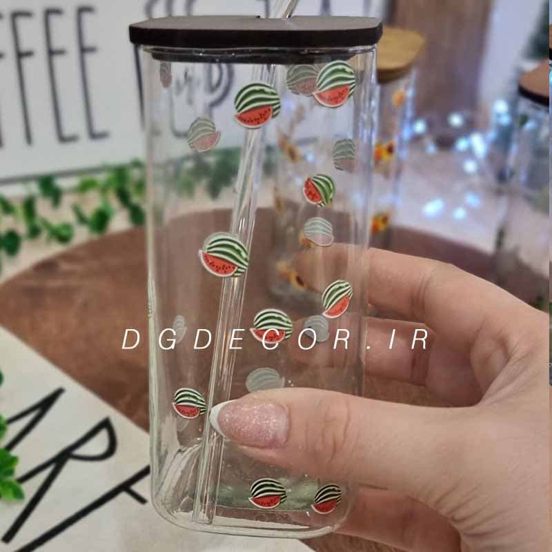 لیوان اسموتی درب چوبی طرح میوه — تصویر ۵