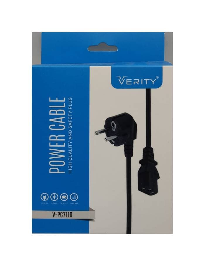 کابل برق VERITY مدل V-PC7110 – کابل پاور ۱.۵ متری با دوشاخه ایمنی و سوکت ۳ پین IEC