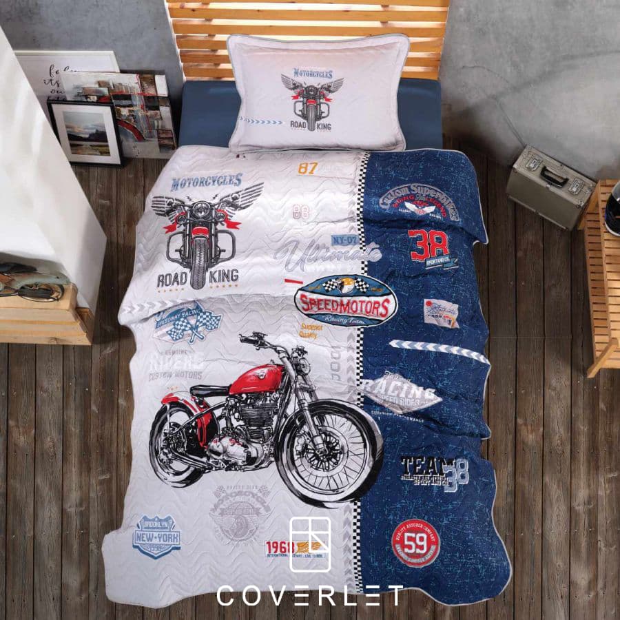 روتختی پنبه‌دوزی پسرانه طرح موتور مدل Road King
