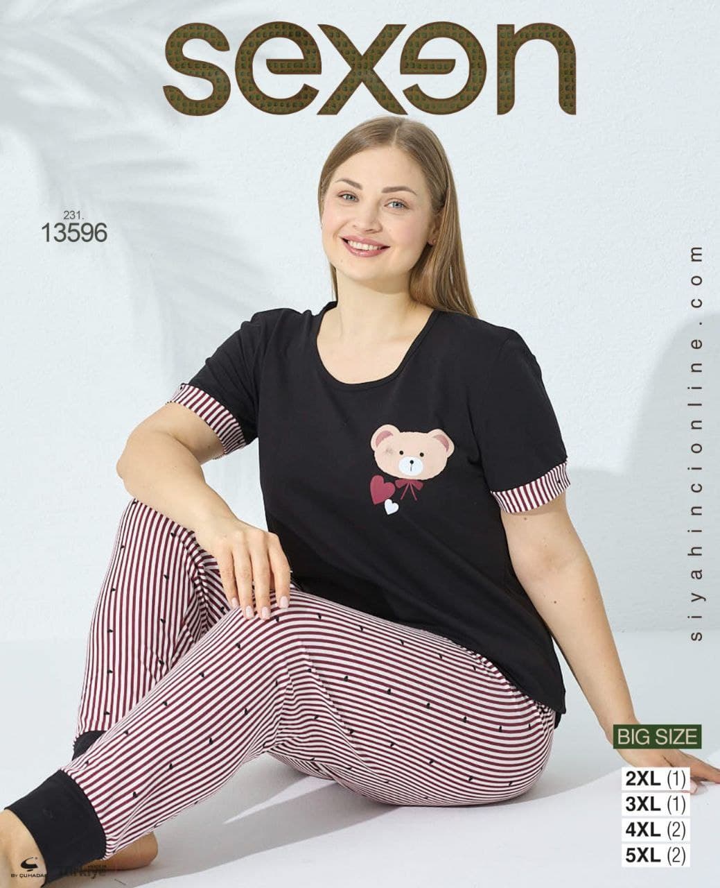 ست تیشرت و شلوار راحتی زنانه سایز بزرگ ترک سکسن 13596