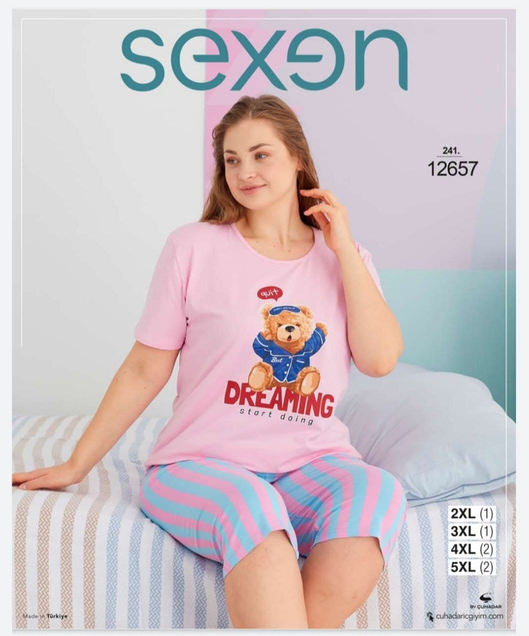 ست تیشرت و شلوارک راحتی زنانه سایز بزرگ سکسن 12657