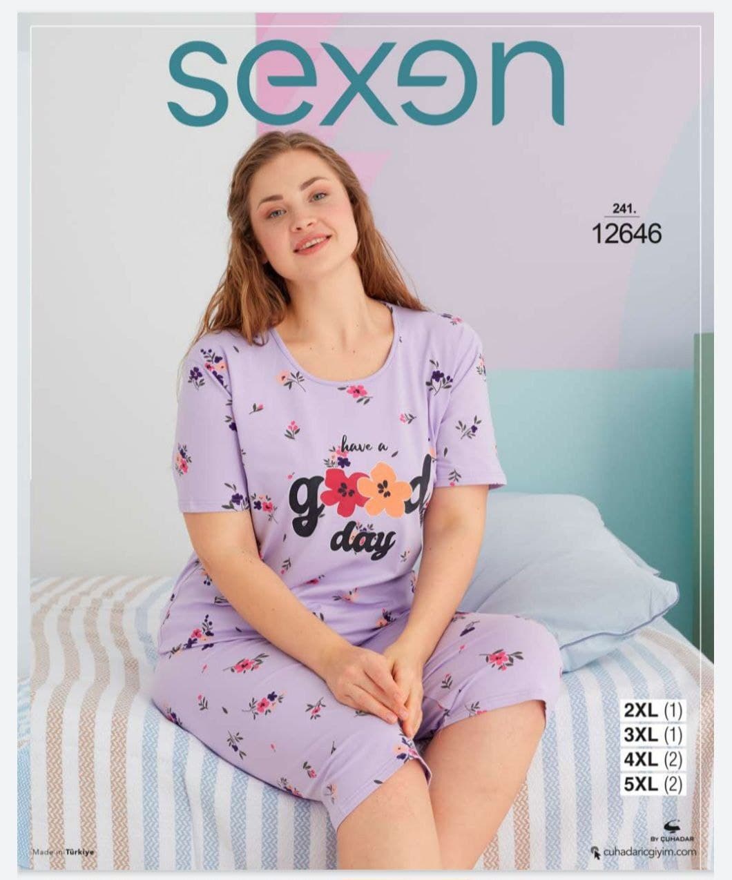 ست تیشرت و شلوارک راحتی زنانه سایز بزرگ سکسن 12646