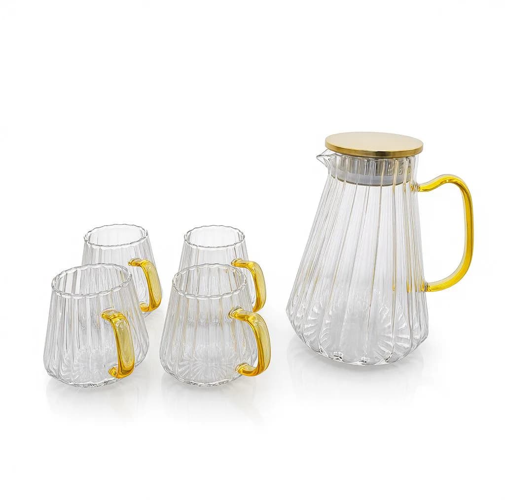 سرویس پارچ و لیوان ناتالی مدل دسته طلای شیاردار 5 پارچه کد 5296 — تصویر ۵