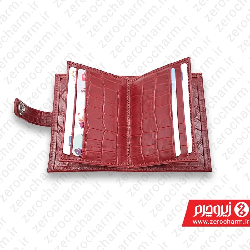 جاکارتی قرمز دولت چرم طبیعی دکمه دار — تصویر ۵