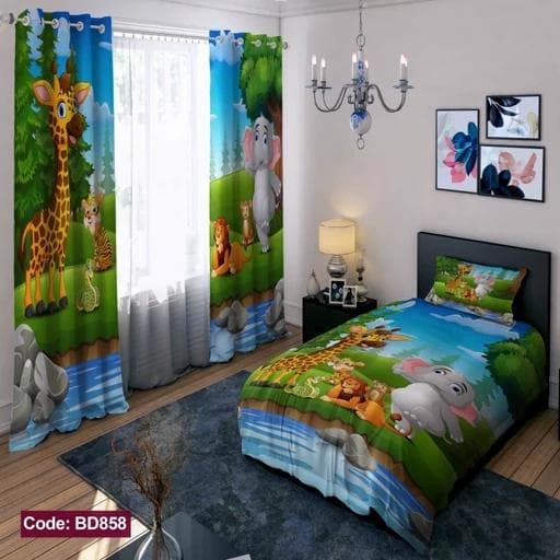 ست کامل ژورنالی روتختی چاپی پسرانه طرح جنگل کد bd858 (پس کرایه)