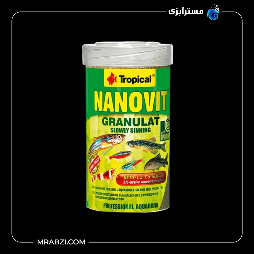 غذای گرانول ماهی تروپیکال مدلnanovit granulat 100ml وزن 70 گرم