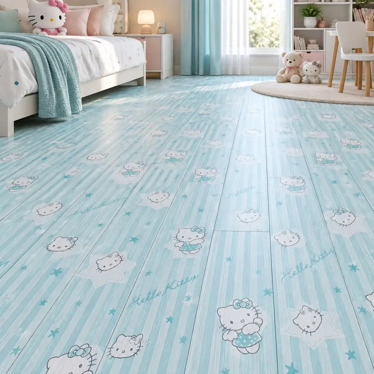 کفپوش PVC طرح Hello Kitty آبی | کد HK-01