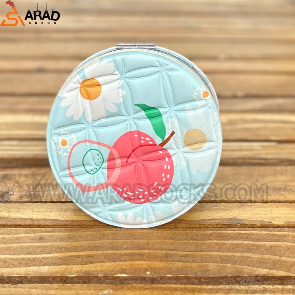 آینه جیبی صفحه دایره ای طرح هلو و بابونه