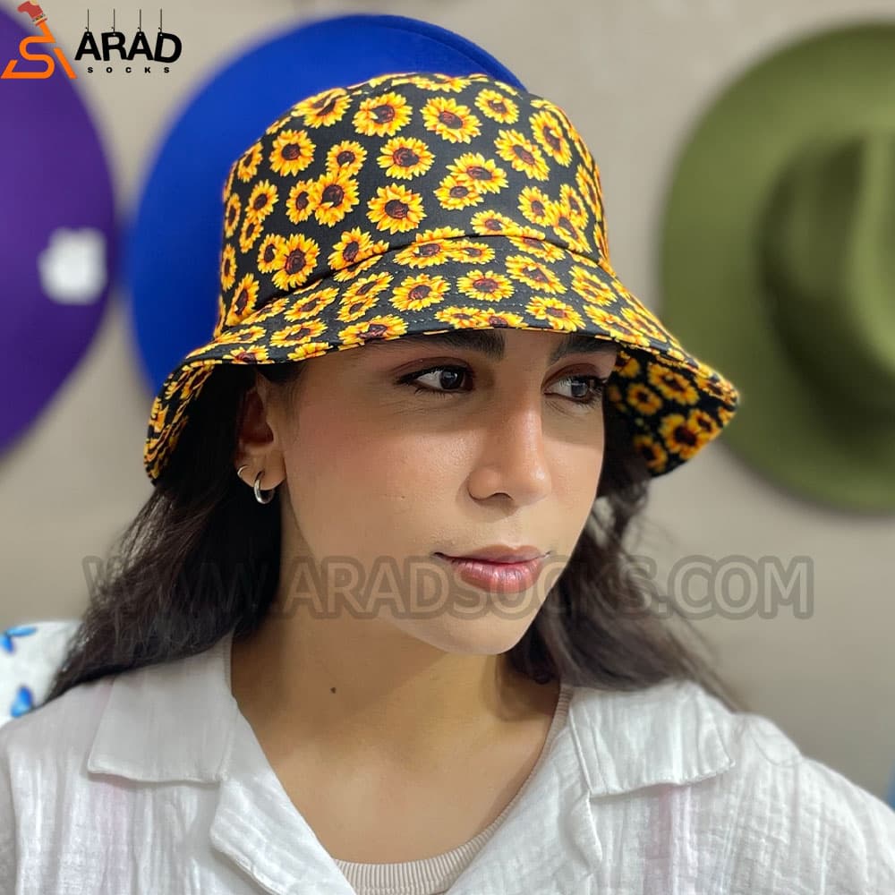 کلاه باکت کتان طرح آفتابگردان
