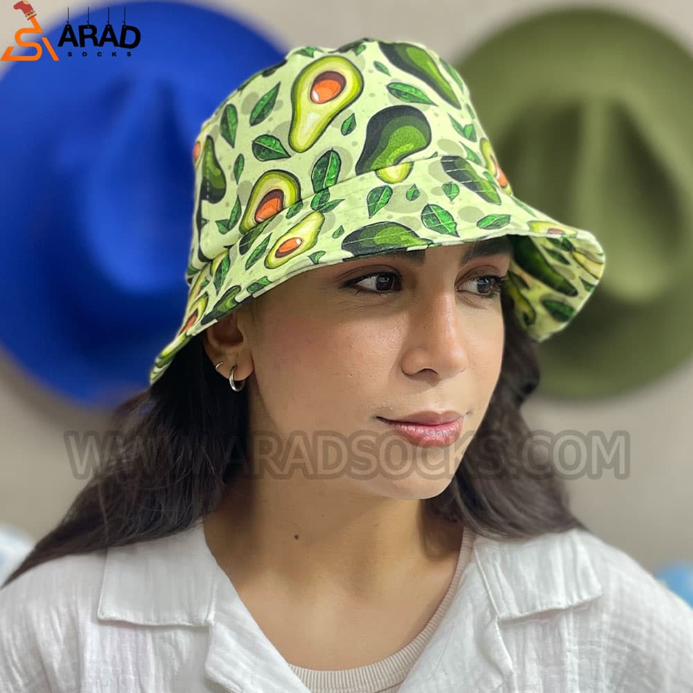 کلاه باکت مخمل طرح آووکادو سبز
