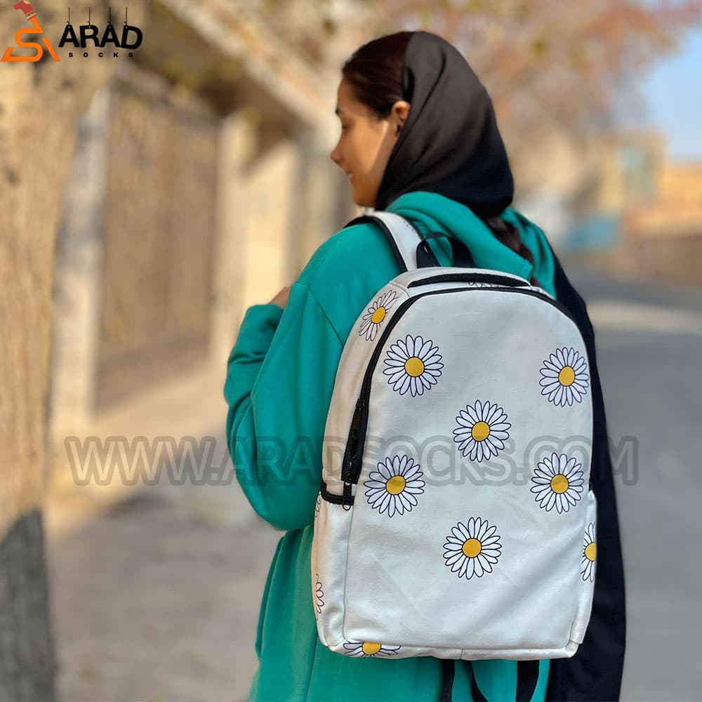 کوله پشتی مخمل طرح گل بابونه