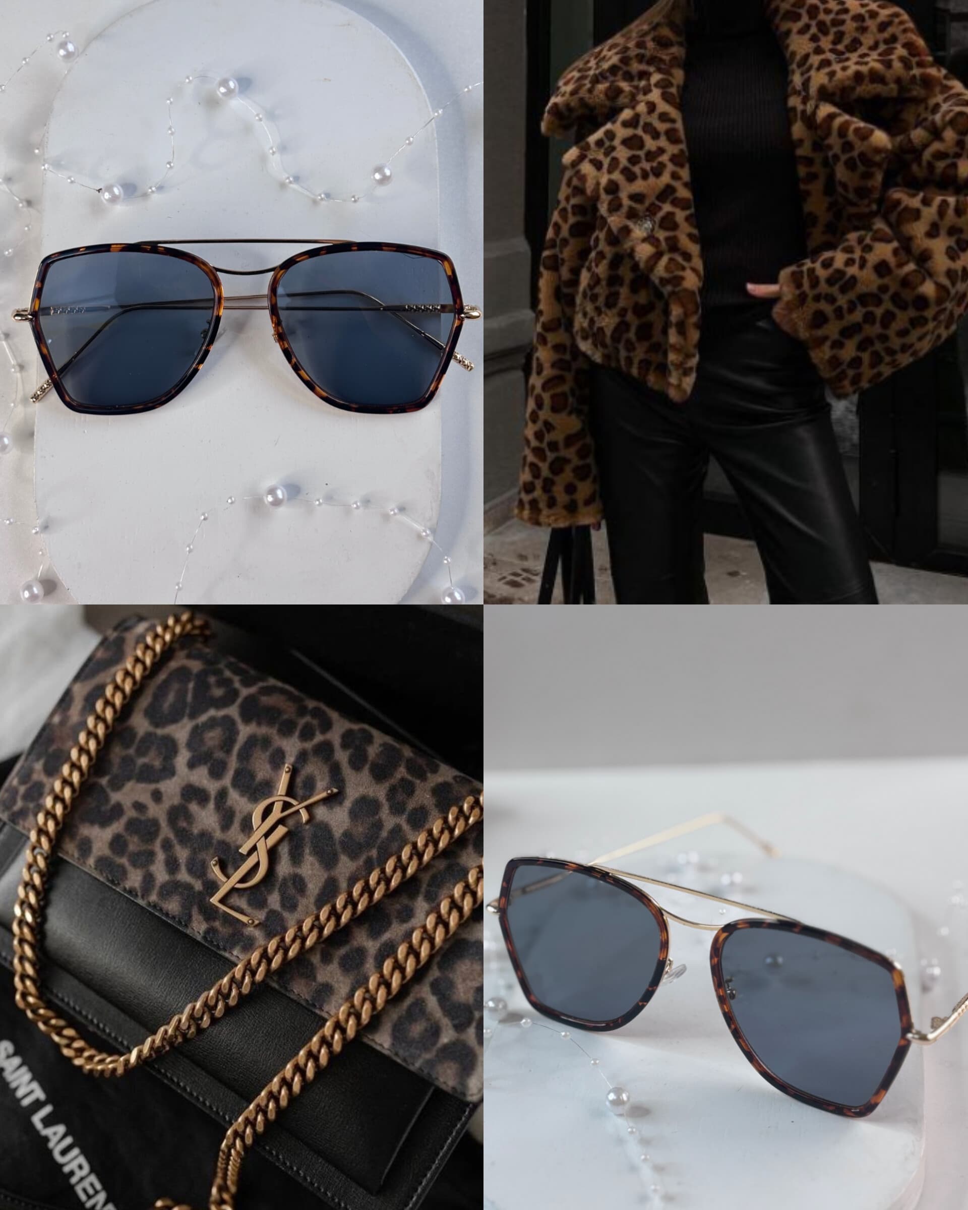 عینک آفتابی برند Gucci زنانه فلزی پلنگی دودی یووی 400