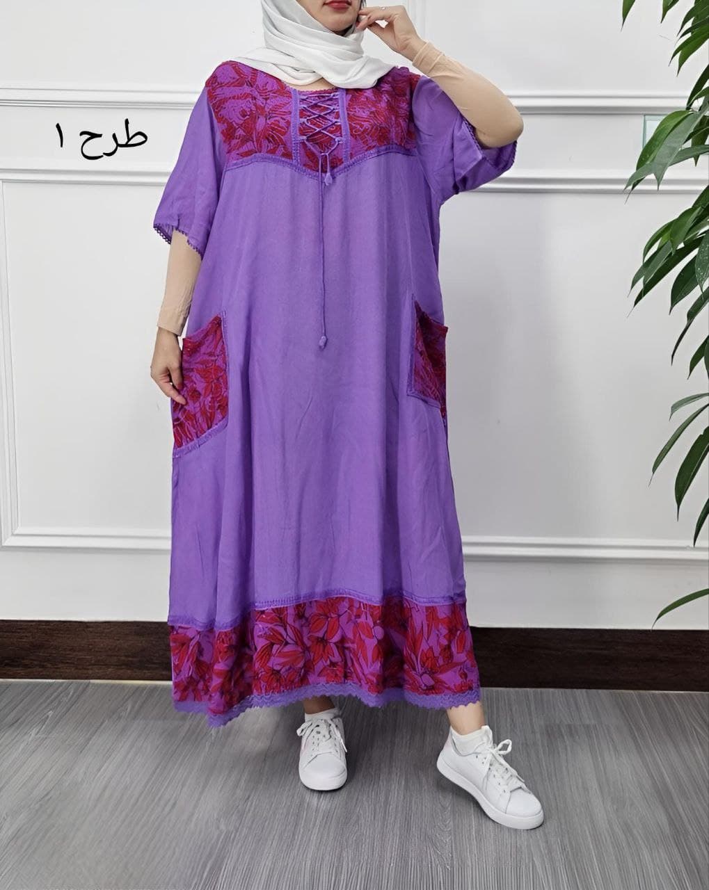 پیراهن ساحلی نخی خامه دوزی قواره دارهندی/7085 — تصویر ۲