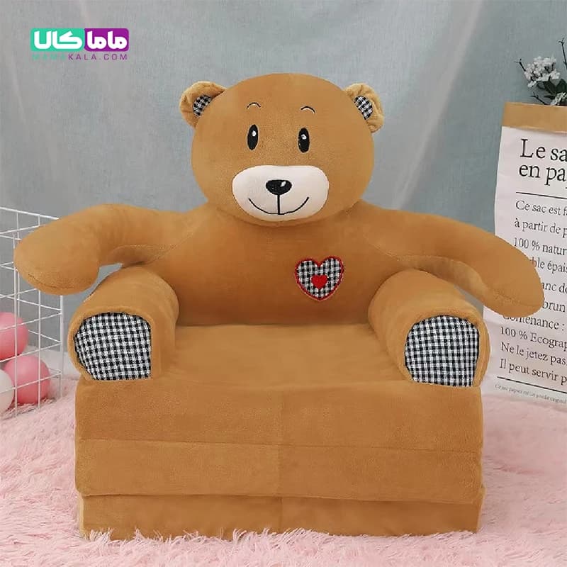 مبل کودک طرح خرس قهوه ای دو منظوره تختخواب شو — تصویر ۳
