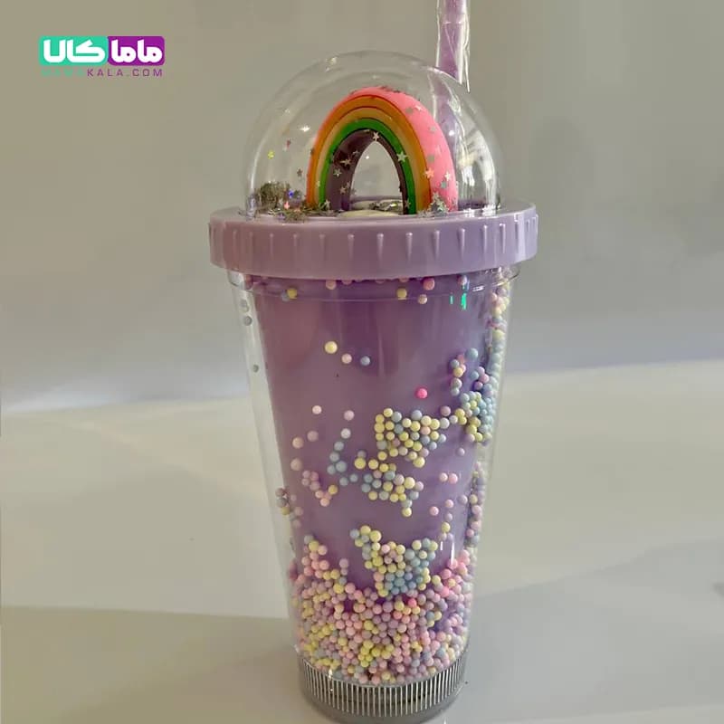 اسموتی کاپ دوجداره موزیکال و چراغدار مدل رنگین کمان (یاسی بنفش) — تصویر ۵