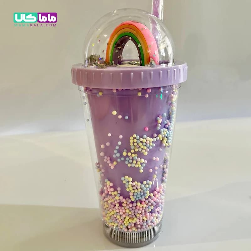 اسموتی کاپ دوجداره موزیکال و چراغدار مدل رنگین کمان (یاسی بنفش) — تصویر ۴
