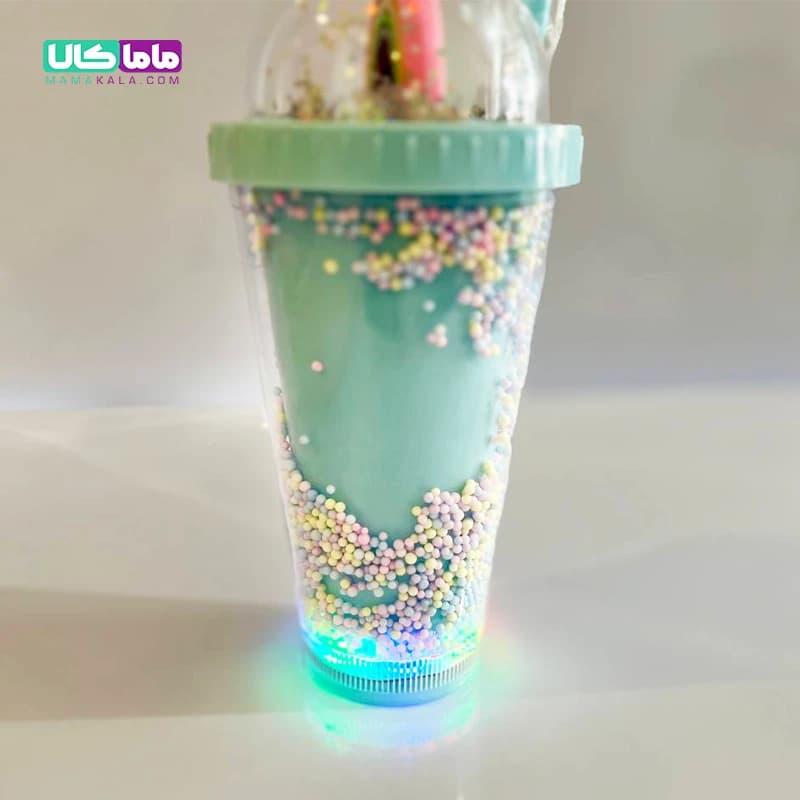 اسموتی کاپ دوجداره موزیکال و چراغدار مدل رنگین کمان (سبز آبی) — تصویر ۳
