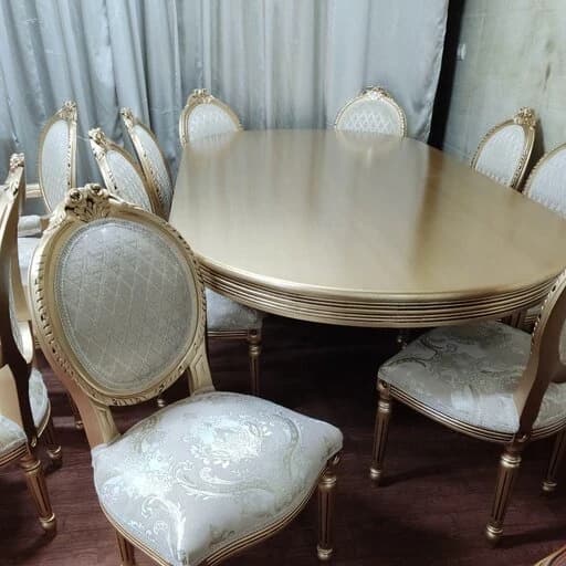 نهارخوری 4نفره کلاسیک چوب گردو رنگ طلائی مبلمان فرنا مدل 1113886