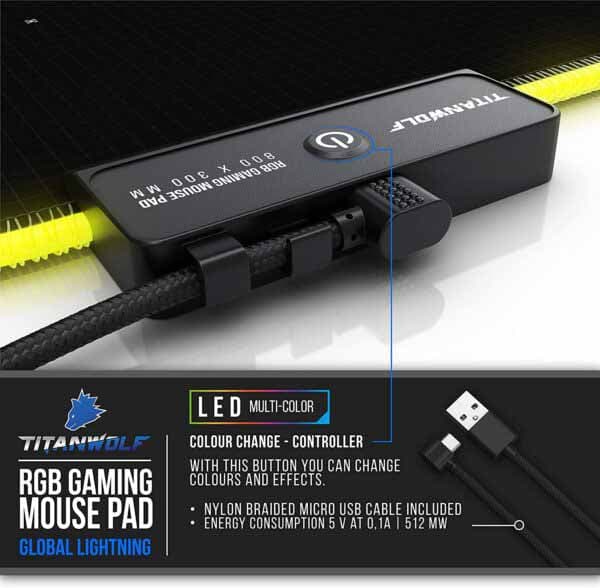 پدموس بزرگ TITANWOLF RGB MousePad 3XL — تصویر ۵