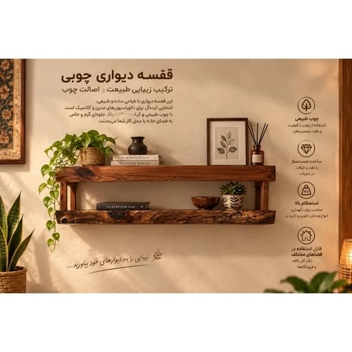 شلف دیواری چوبی یا استند دیواری چوبی روستیک پایه مخفی مبلمان فرنا مدل 1122375