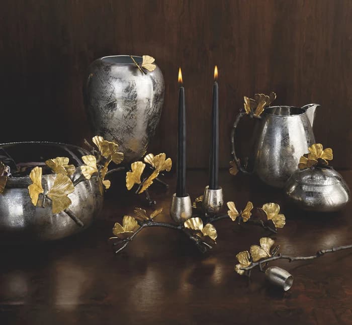 جا شمعی جفتی تک شاخه مایکل آرام | Butterfly Ginkgo Candleholders – Low — تصویر ۲
