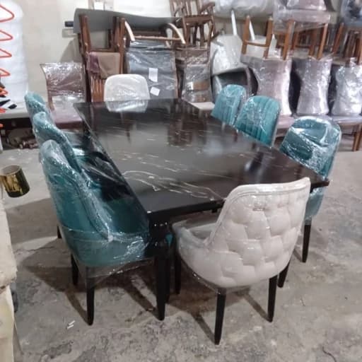 میز نهارخوری لاکچری دکمه فلزی 8نفره مبلمان فرنا مدل 1113836