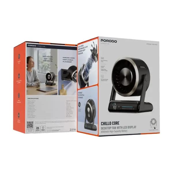 پنکه رومیزی پرودو مدل Porodo Lifestyle Chillo Core Desktop Fan with LED Display — تصویر ۳