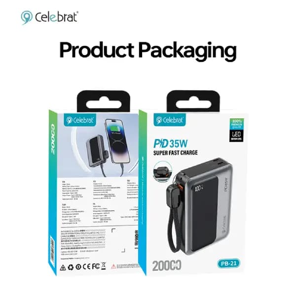 پاوربانک 20000 هزار 35 وات سلبریت مدل Celebrat PB21 PD 35W 22.5W Power — تصویر ۷