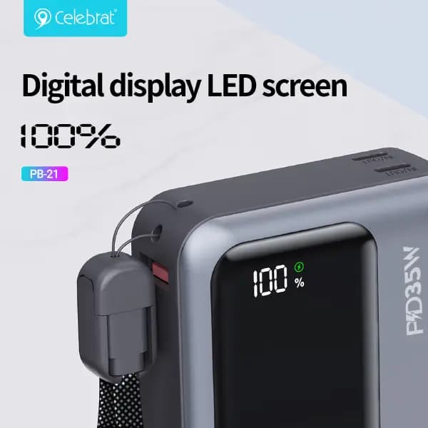 پاوربانک 20000 هزار 35 وات سلبریت مدل Celebrat PB21 PD 35W 22.5W Power — تصویر ۴
