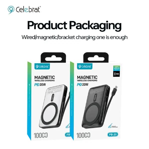 پاوربانک بی سیم 10000 هزار 22.5 وات مگ سیف سلبریت مدل Celebrat PB-20 MagSafe Magnetic — تصویر ۴