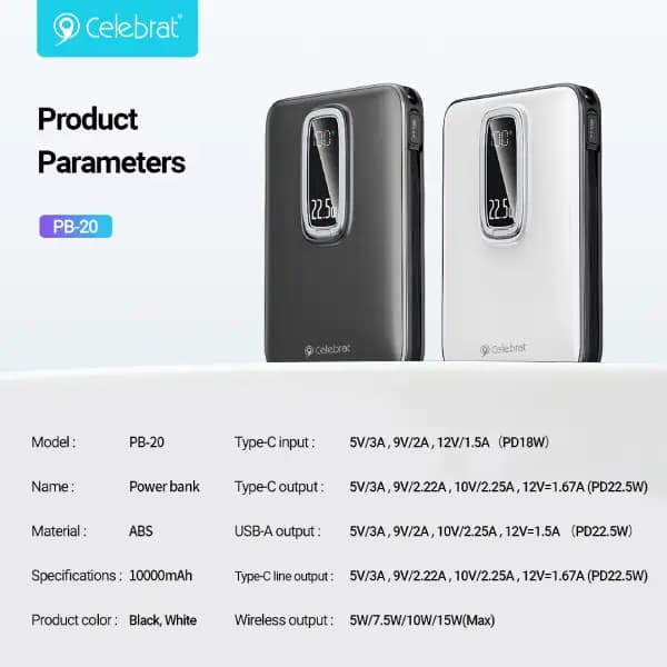 پاوربانک بی سیم 10000 هزار 22.5 وات مگ سیف سلبریت مدل Celebrat PB-20 MagSafe Magnetic — تصویر ۳