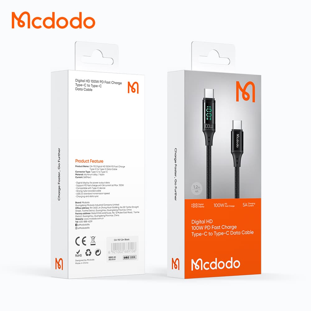 کابل مک دودو Mcdodo CA-1100 از نوع Type-C به Type-C با طول 1.2 متر (با گارانتی شرکتی)