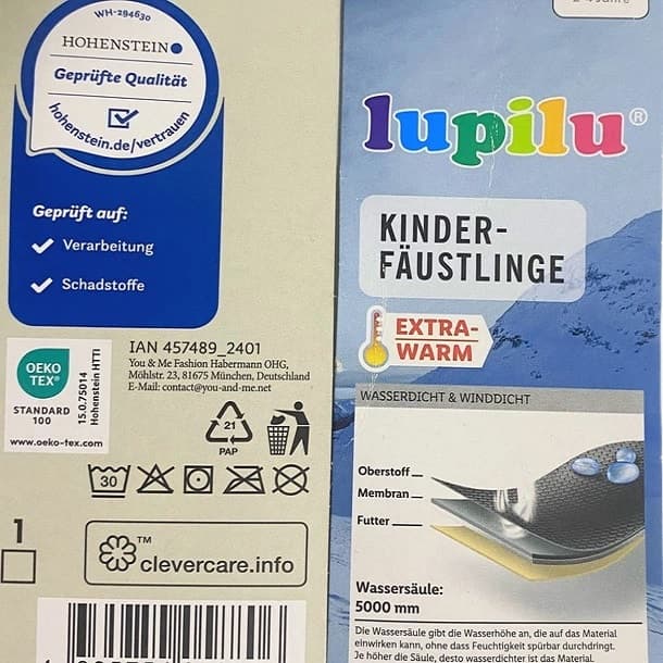 دستکش بچه گانه ضدآب با آستر خیلی گرم و نرم برند لوپیلو آلمان آبی طرحدار 457489 Lupilu — تصویر ۳