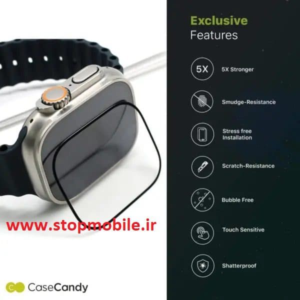 محافظ صفحه نمایش ساعت هوشمند اپل واچ سایز Apple Watch ULTRA 3 – 49mm تمام چسب از جنس شیشه ای تمپرد — تصویر ۵