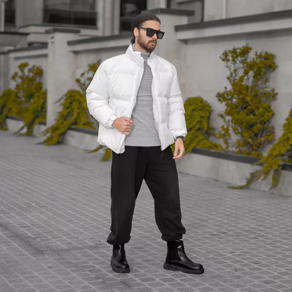 کاپشن باکسی مردانه سفید کد 28272 — تصویر ۳