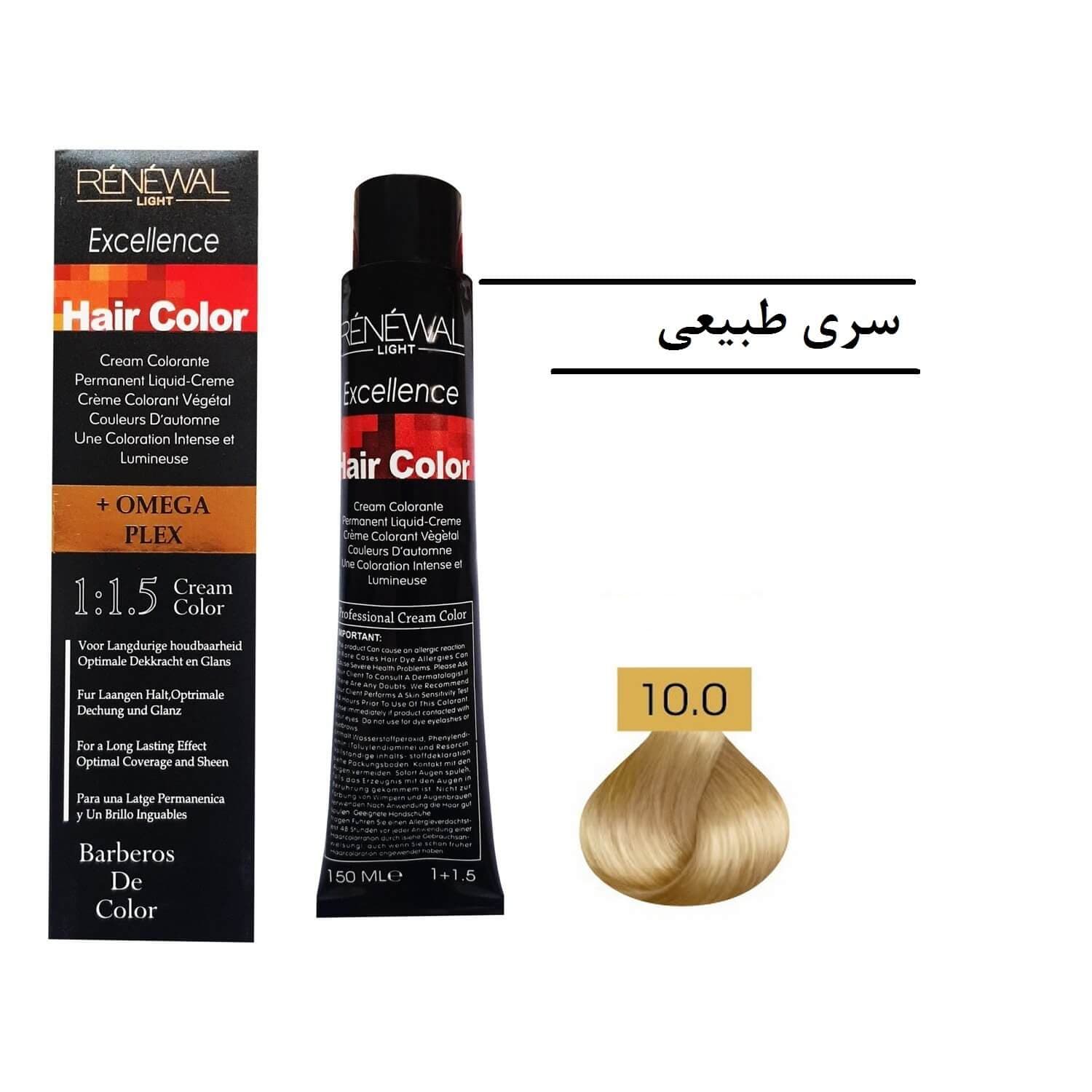 رنگ مو رنوال شماره 10.0 حجم 150 میل رنگ بلوند فوق العاده روشن