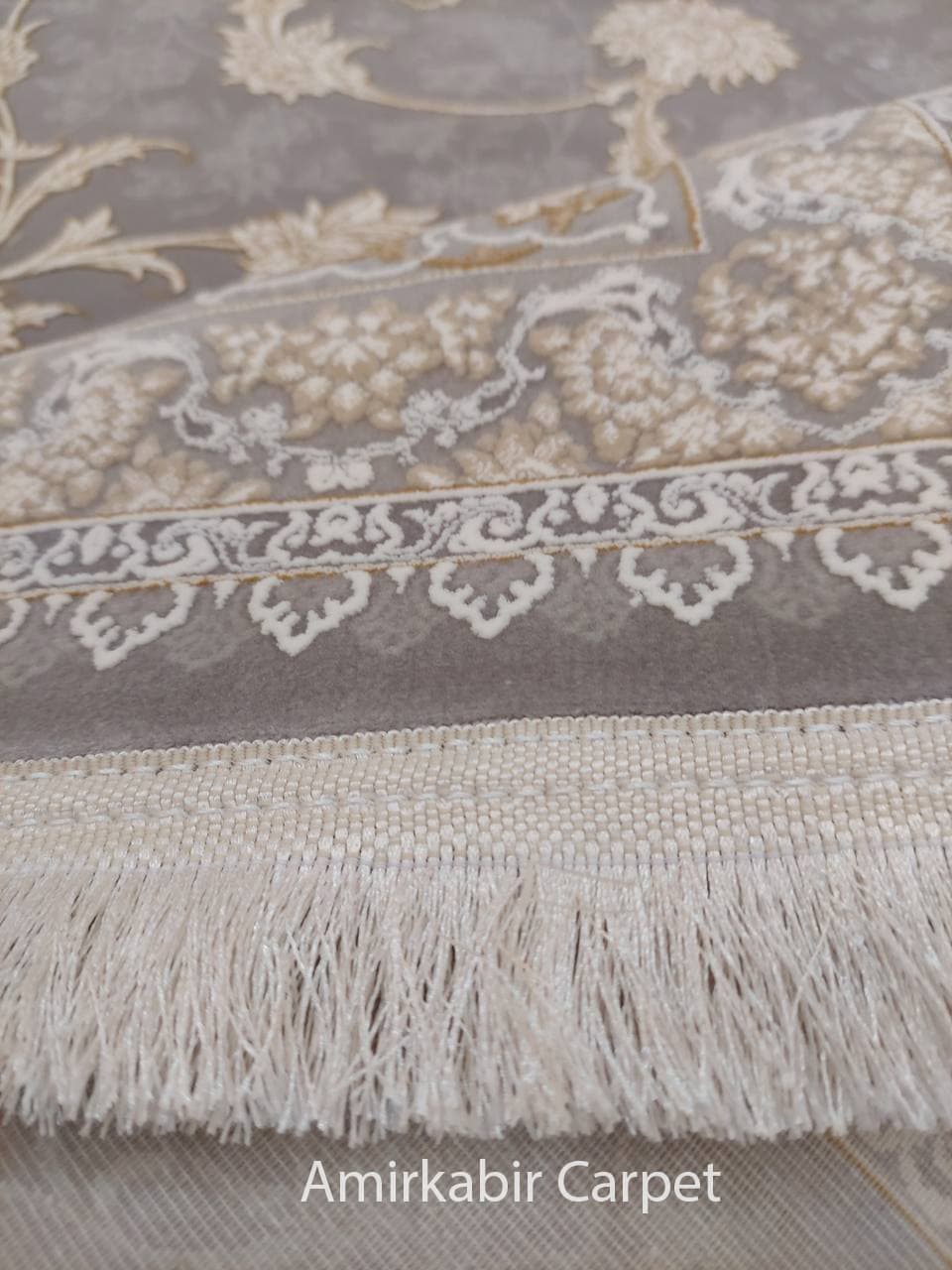 فرش طلاکوب کد 12480 نقره ای 1200 شانه فرش بزرگمهر — تصویر ۲