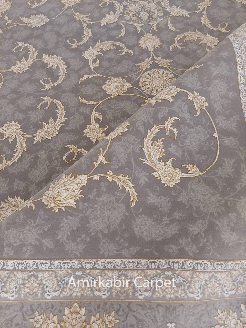 فرش طلاکوب کد 12480 نقره ای 1200 شانه فرش بزرگمهر — تصویر ۴