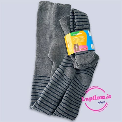 جوراب شلواری تو حوله ای خاکستری راه راه