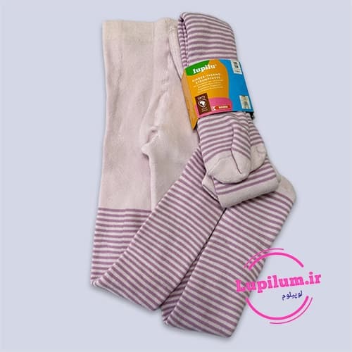 جوراب شلواری تو حوله ای یاسی راه راه بنفش