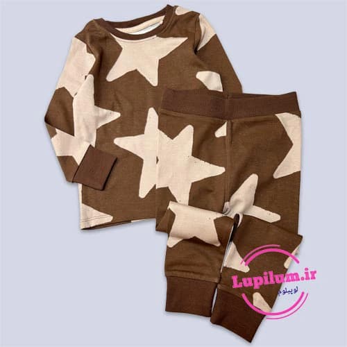 ست بلوز شلوار بچه گانه شکلاتی ستاره کرم