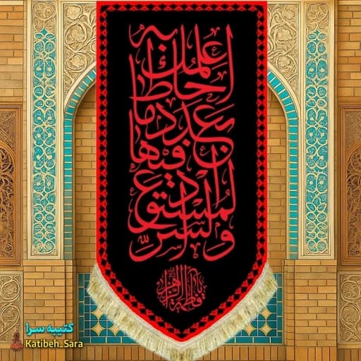 کتیبه مخمل عمودی فاطمه الزهرا(س) والسر المستودع طرح عتبه