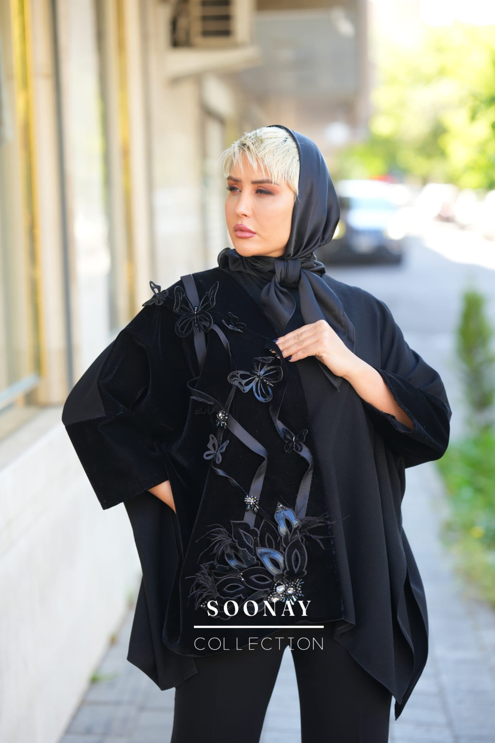 مانتو پانچو مجلسی مشکی کوتاه ESTRAIIA NEGRA