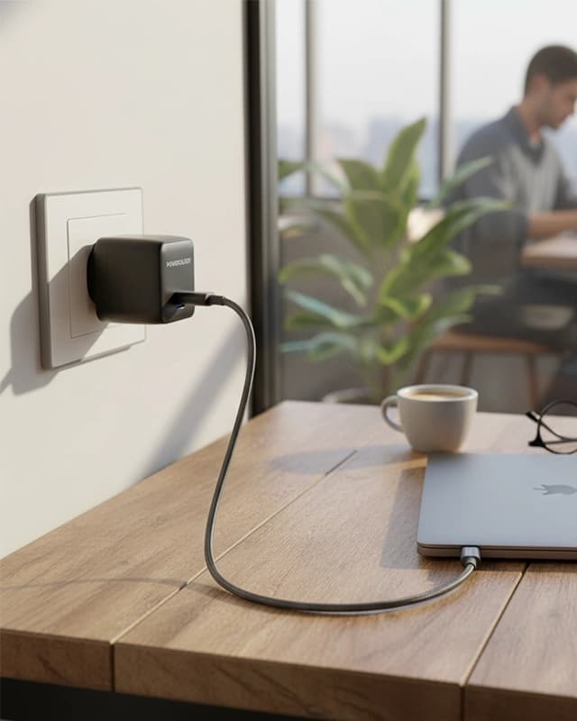 آداپتور شارژ 45W پاورولوژی با کابل تایپ سی Powerology QX 45W GaN Adapter PWCUQC056 — تصویر ۳