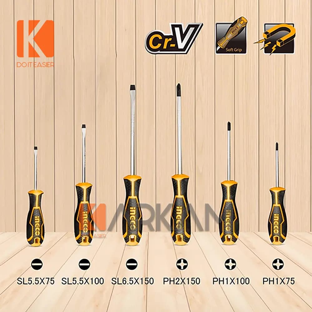 ست پیچگوشتی 6 عددی دسته پلاستیکی HKSD0628-TPR اینگکو — تصویر ۲