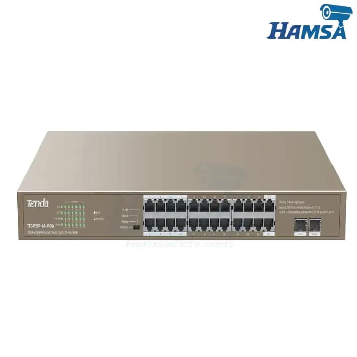 سوییچ ۲۴ پورت POE تندا مدل TEG1126P-24-410W دو پورت SFP