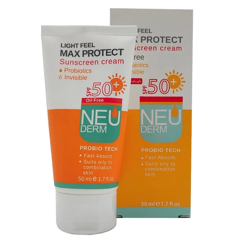 کرم ضد آفتاب بی رنگ SPF50 نئودرم مناسب پوست چرب